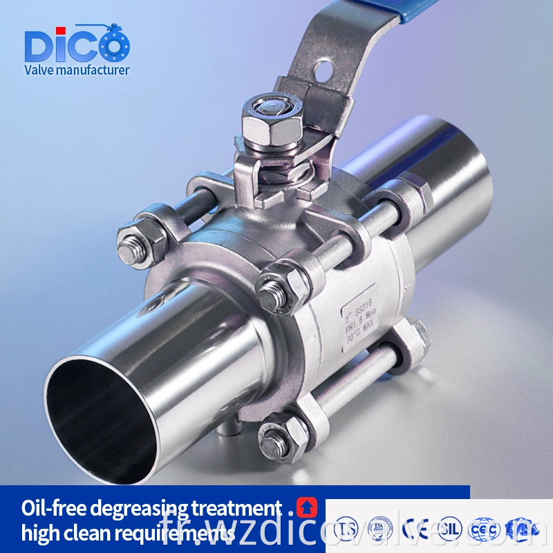 DICO WENZHOU VALVE FABRICANT Food Grade Sanitary Longueur BW End CF3 / CF3M 3PC VALVE DE BALLES